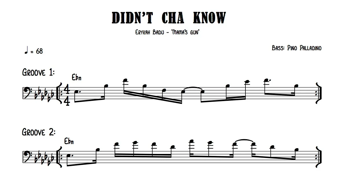 bass notation for Erykah Badu – “Didn’t Cha Know”