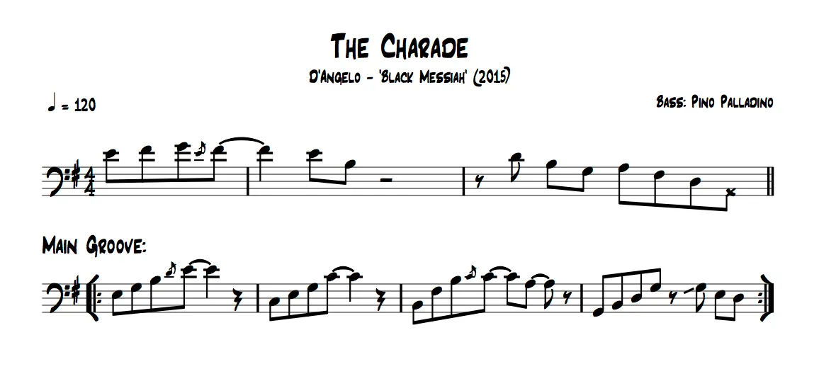 notation for bass part to D’Angelo – “The Charade”