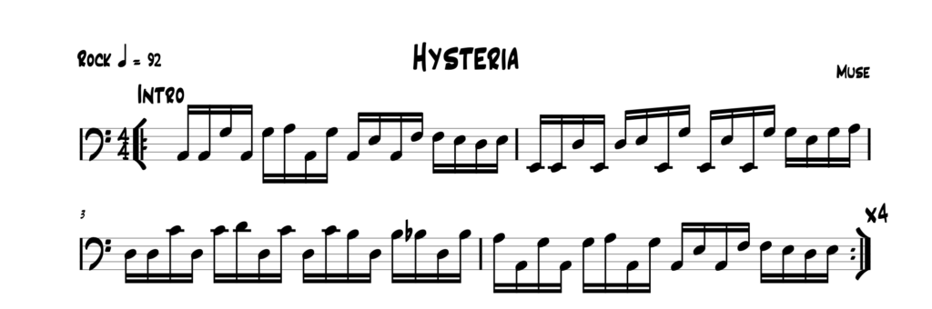 Muse hysteria bass notation