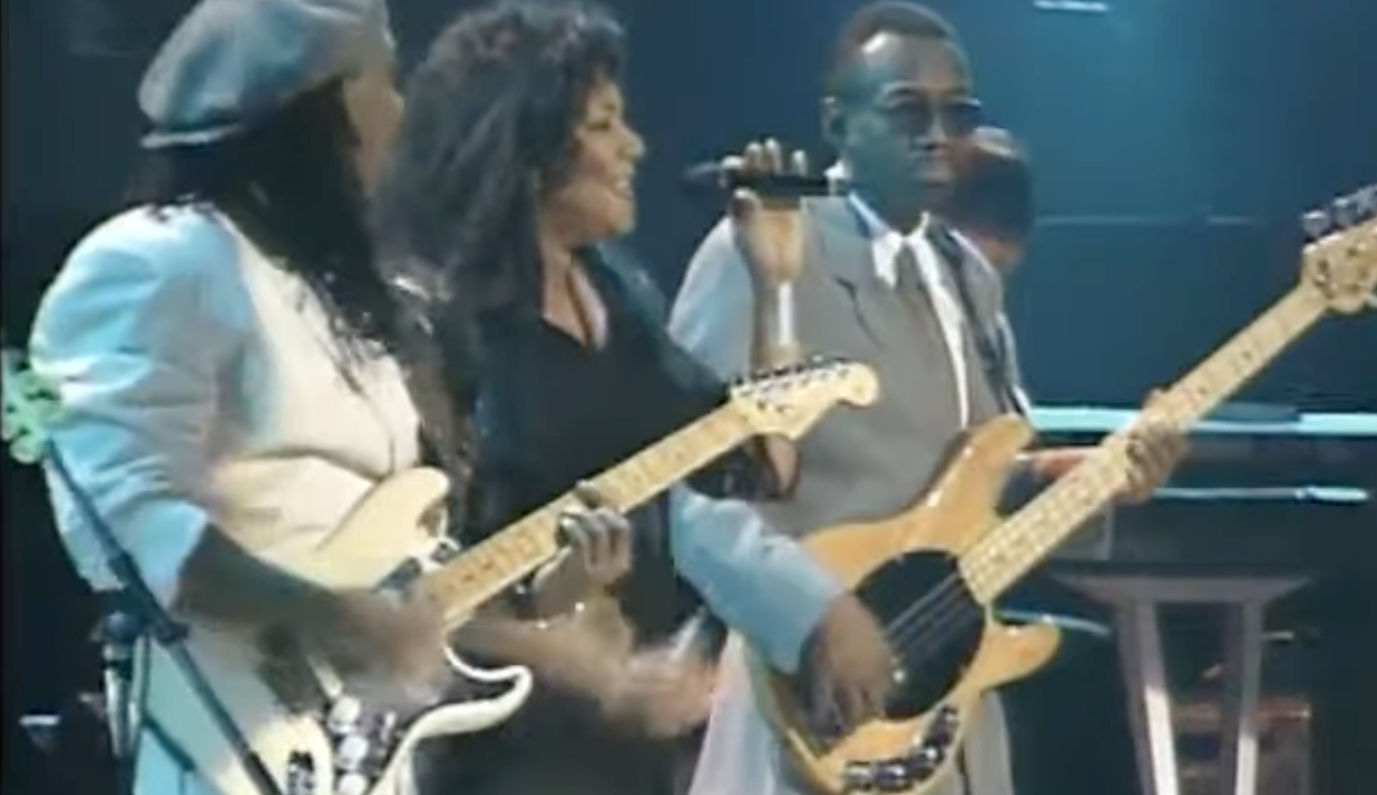 Close up of Chic band members during a 1996 live performance